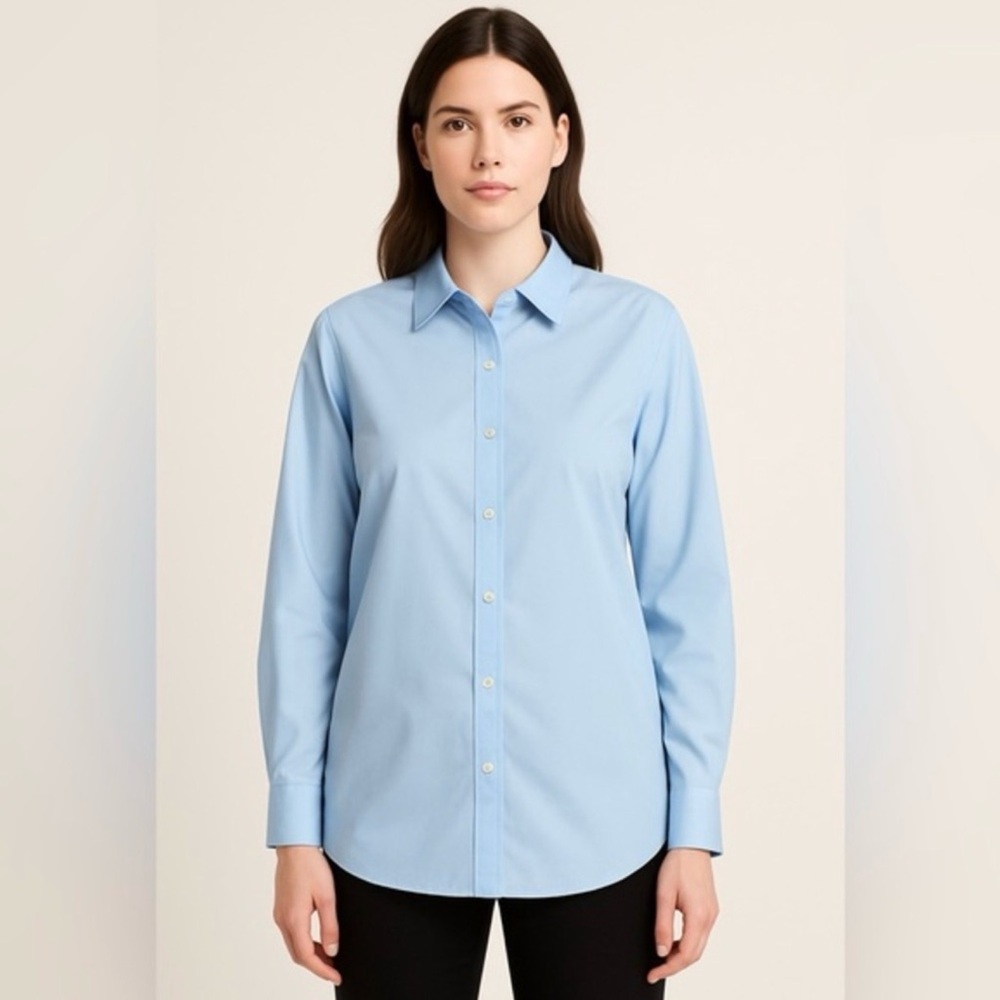 NWT Liz Claiborne Career Wrinkle-Free Poplin Button-Down Shirt 1X Placid Blue